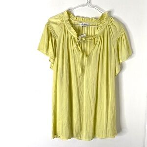 Maison d’Amélie Yellow Ruffle V-Neck Short Sleeve Blouse NWT